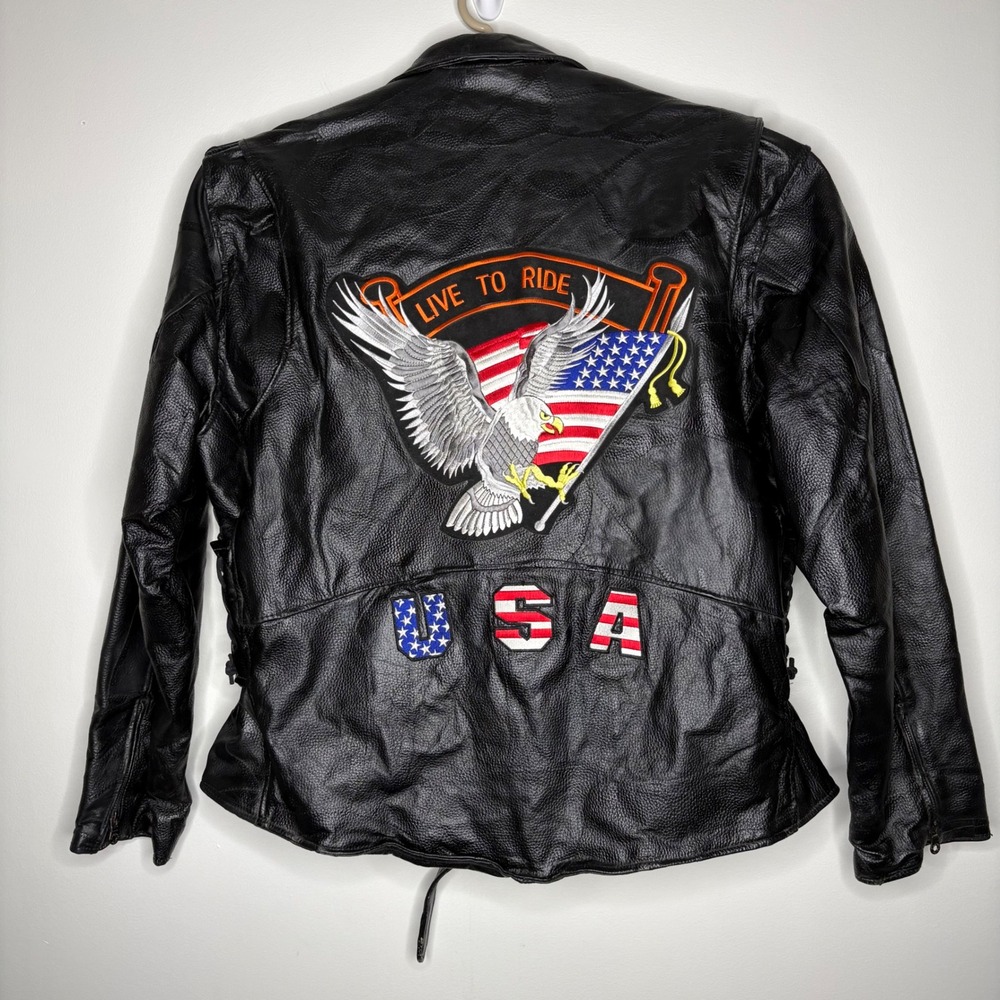 Vintage Americana‎ Eagle Leather Biker Jacket 3X  USA Diamond Plate Buffalo Moto